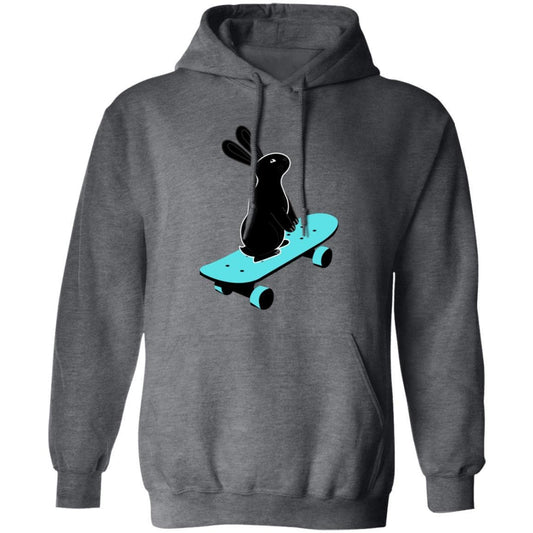 Unisex Pullover Hoodie w/ pouch pocket - Skateboard Bunny graphic print - Fun unique present for extreme sports enthusiasts & rabbit lovers